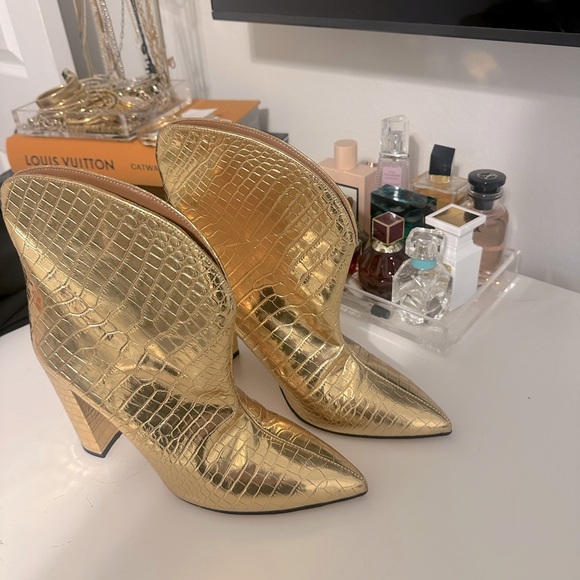 PARIS TEXAS Metallic Gold Croc Embossed Booties 40 - Picture 10 of 11